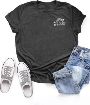 MZEAZRK Womens Summer Graphic Tee Shirts Cottage-Core Cute Boho Short Sleeve Tshirt Teen Girls