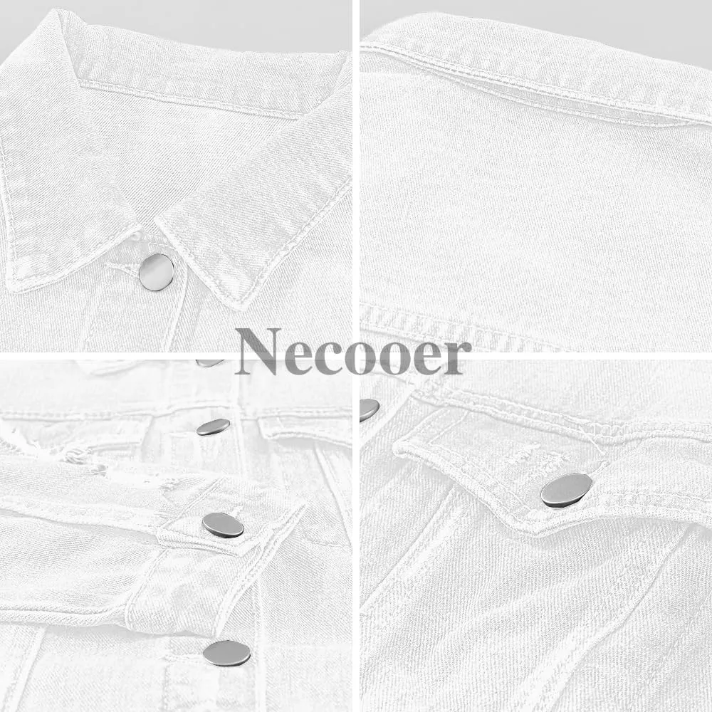 Necooer Women's Jean Jacket Distressed Washed Button Up Boyfriend Denim Jacket Coat With Pockets