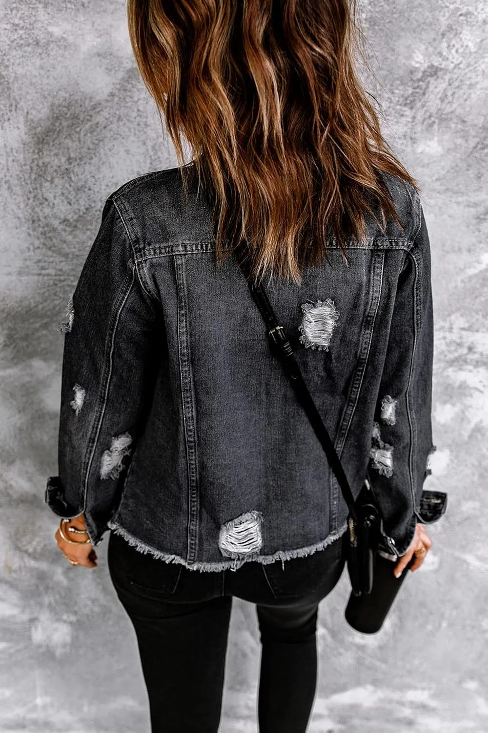 Necooer Women's Jean Jacket Distressed Washed Button Up Boyfriend Denim Jacket Coat With Pockets