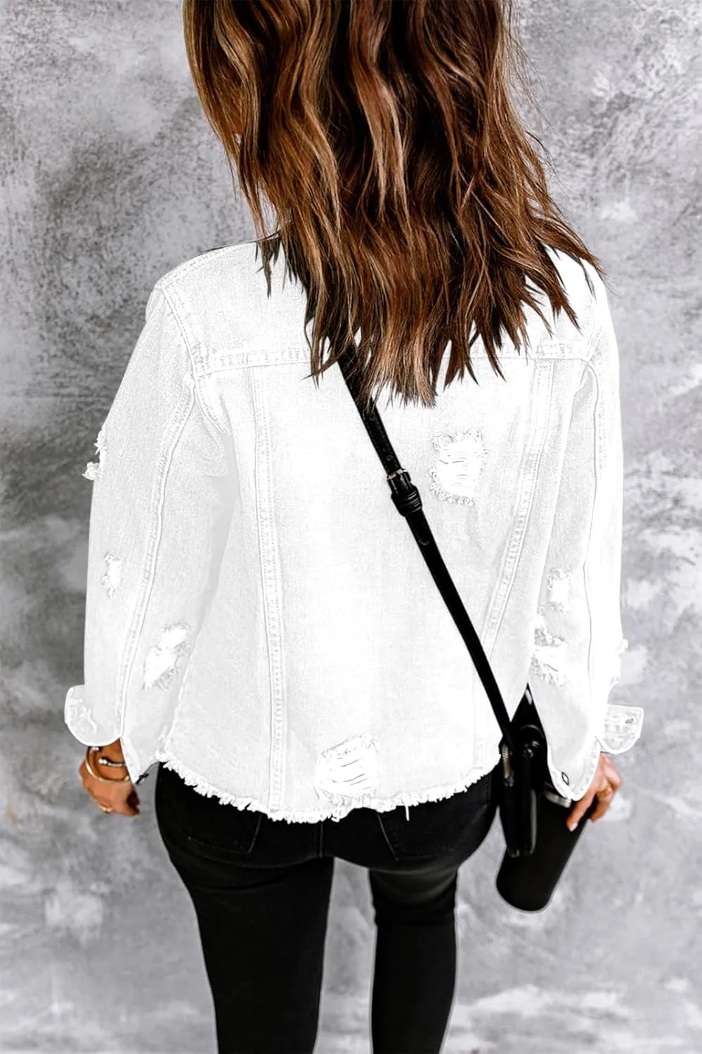Necooer Women's Jean Jacket Distressed Washed Button Up Boyfriend Denim Jacket Coat With Pockets