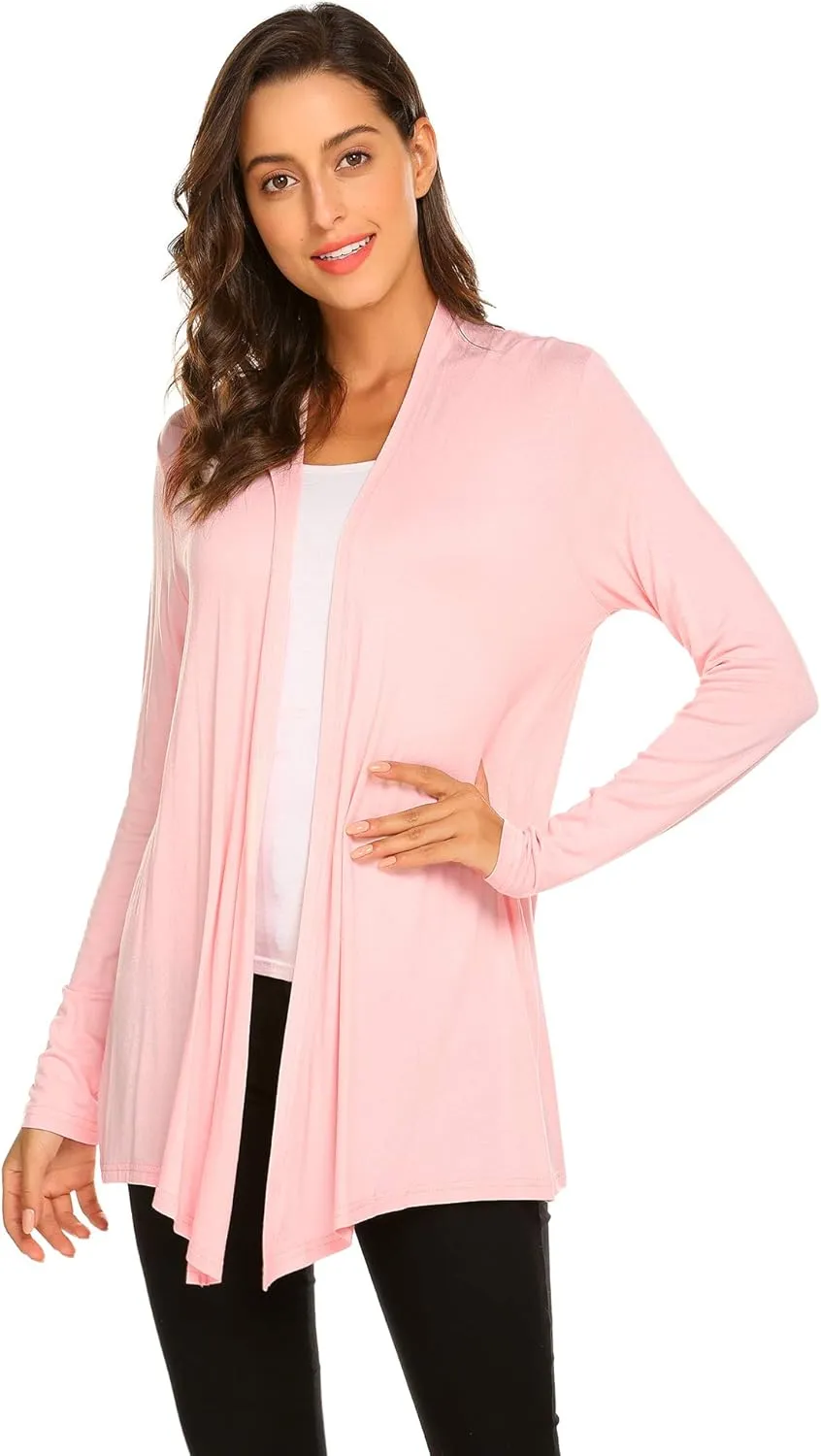 Newchoice Womens Casual Lightweight Long Sleeve Cardigan Soft Drape Open Front Fall Dusters (S-3XL)