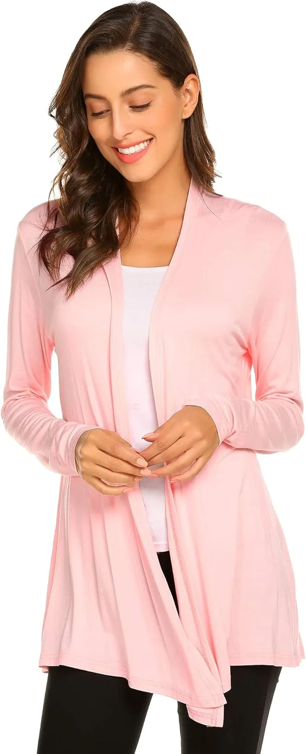 Newchoice Womens Casual Lightweight Long Sleeve Cardigan Soft Drape Open Front Fall Dusters (S-3XL)