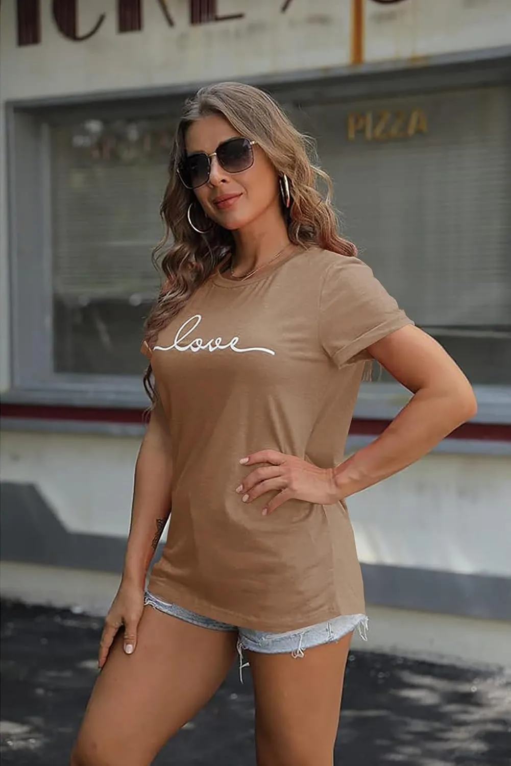 NIUBIA Women's T-Shirt Graphic Tees Love Printed Casual Short Sleeve Tops Summer Loose Fitted Top