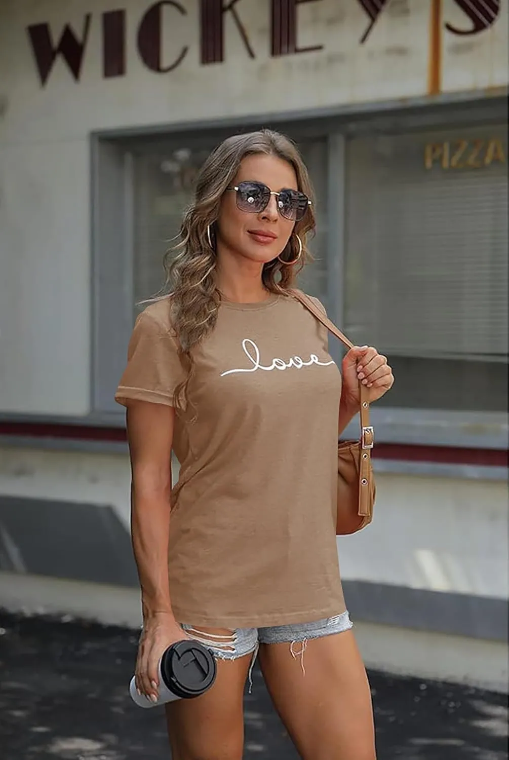 NIUBIA Women's T-Shirt Graphic Tees Love Printed Casual Short Sleeve Tops Summer Loose Fitted Top