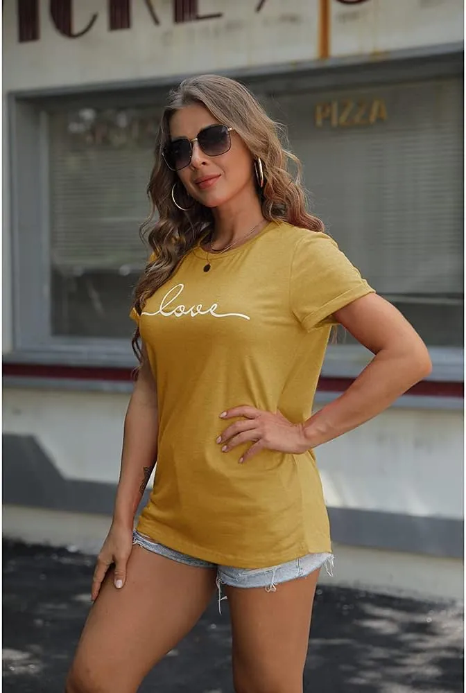 NIUBIA Women's T-Shirt Graphic Tees Love Printed Casual Short Sleeve Tops Summer Loose Fitted Top