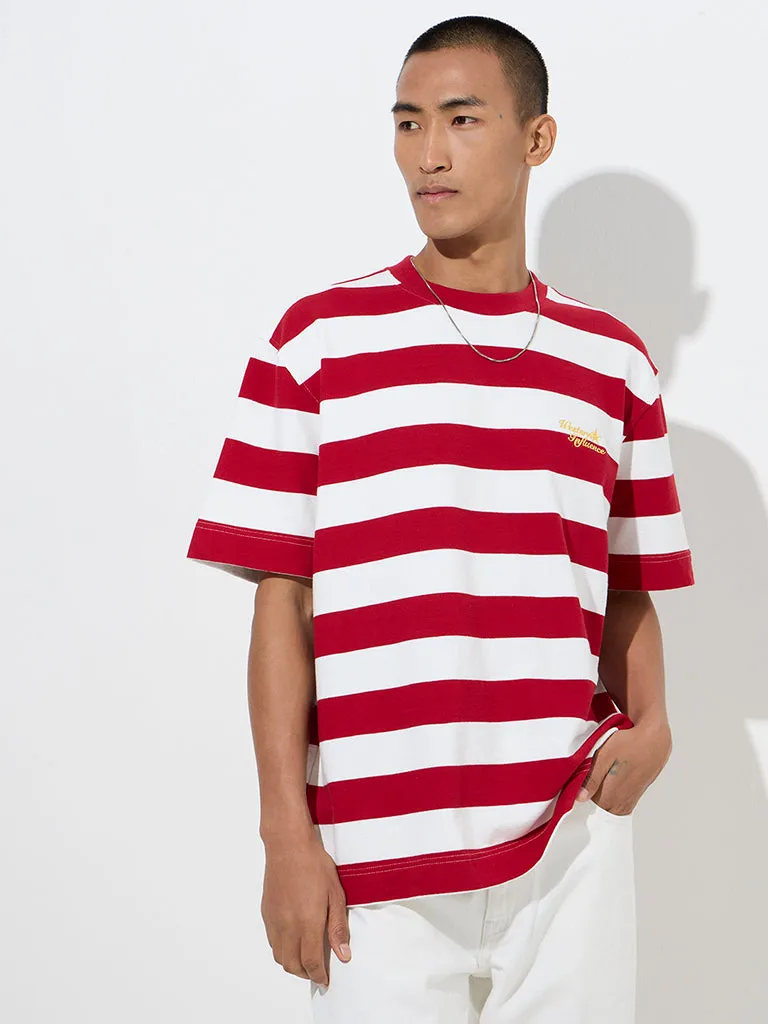 Nuon Red Striped Relaxed-Fit Cotton T-Shirt