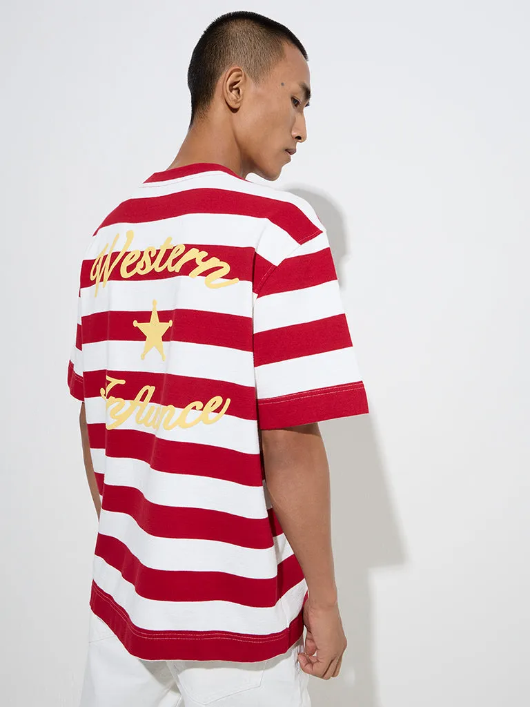 Nuon Red Striped Relaxed-Fit Cotton T-Shirt