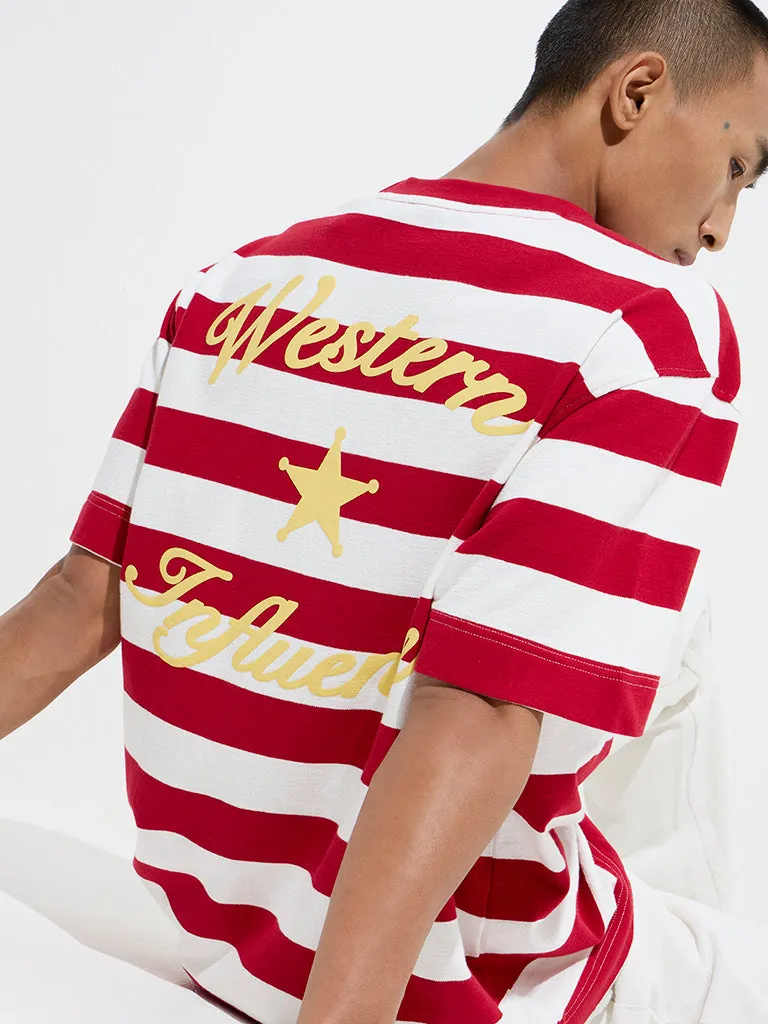 Nuon Red Striped Relaxed-Fit Cotton T-Shirt