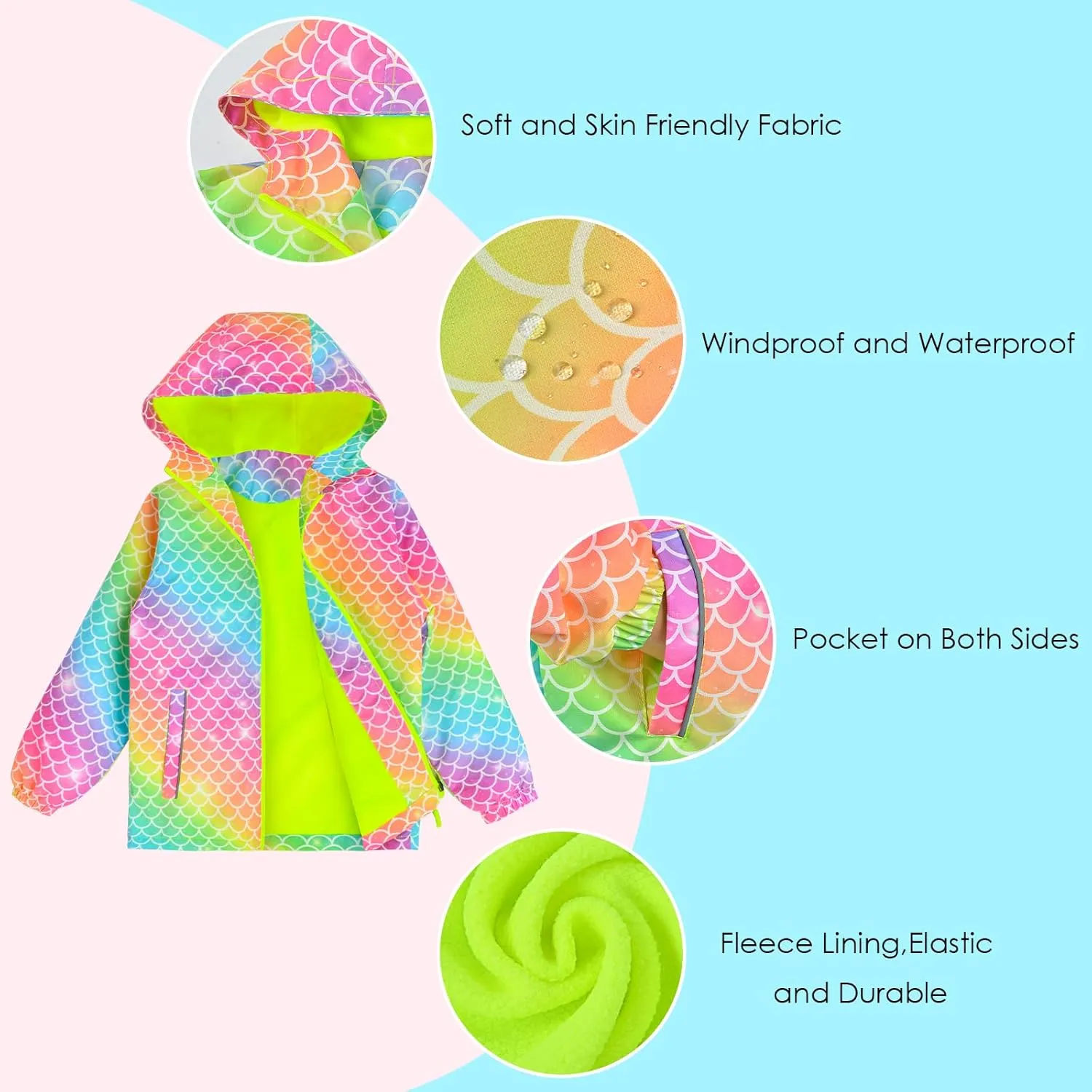 OlyPegic Girls Rain Jacket Waterproof Hooded Fleece Lined Lightweight Windbreaker Kids Windproof Jackets Raincoats Kids