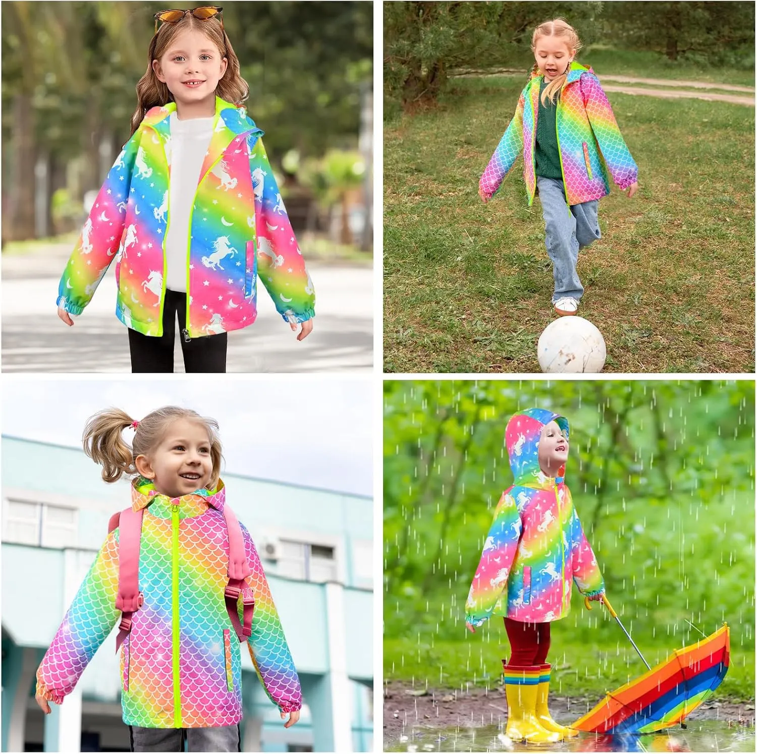 OlyPegic Girls Rain Jacket Waterproof Hooded Fleece Lined Lightweight Windbreaker Kids Windproof Jackets Raincoats Kids
