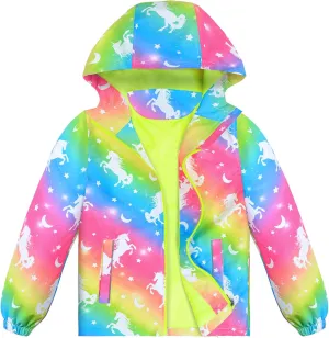 OlyPegic Girls Rain Jacket Waterproof Hooded Fleece Lined Lightweight Windbreaker Kids Windproof Jackets Raincoats Kids
