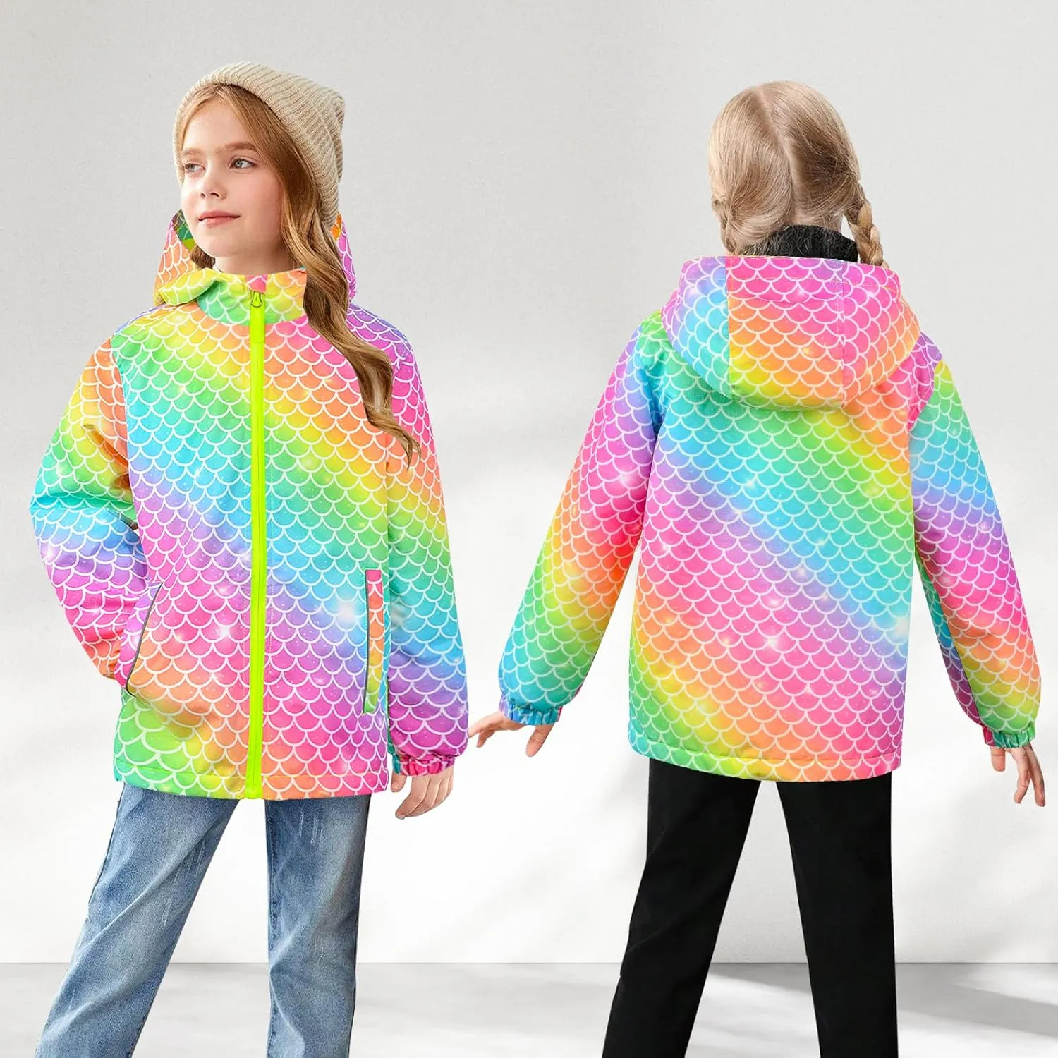 OlyPegic Girls Rain Jacket Waterproof Hooded Fleece Lined Lightweight Windbreaker Kids Windproof Jackets Raincoats Kids