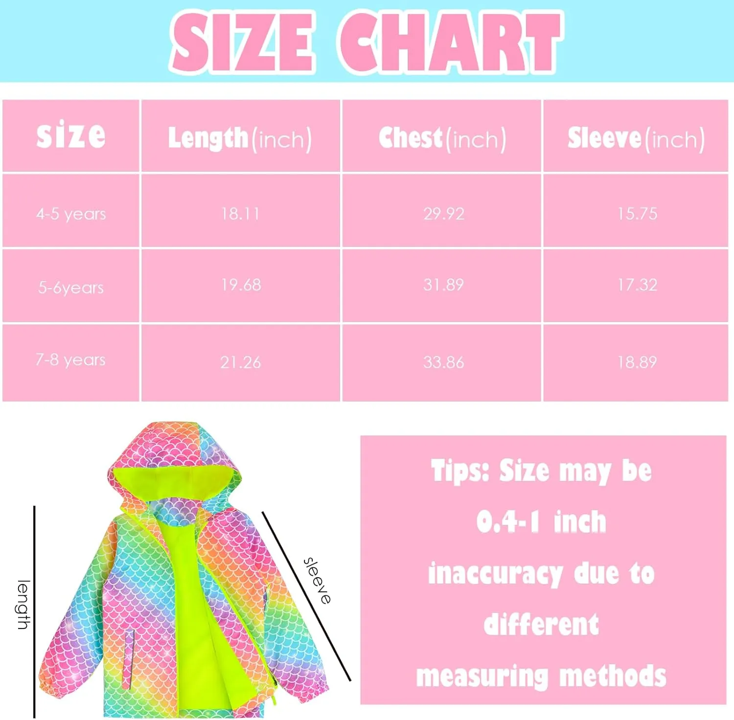 OlyPegic Girls Rain Jacket Waterproof Hooded Fleece Lined Lightweight Windbreaker Kids Windproof Jackets Raincoats Kids