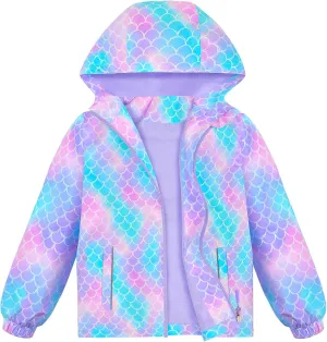 OlyPegic Girls Rain Jacket Waterproof Hooded Fleece Lined Lightweight Windbreaker Kids Windproof Jackets Raincoats Kids