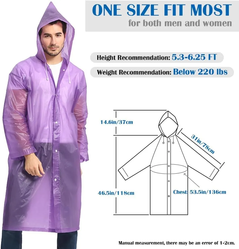 Opret 2 Pack Raincoats for Adults Reusable, EVA Rain Ponchos Lightweight Rain Coat Waterproof Rain Gear for Men and Women