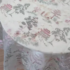 Oriental Style Sheer Organza Fabric with Scenic Embroidery