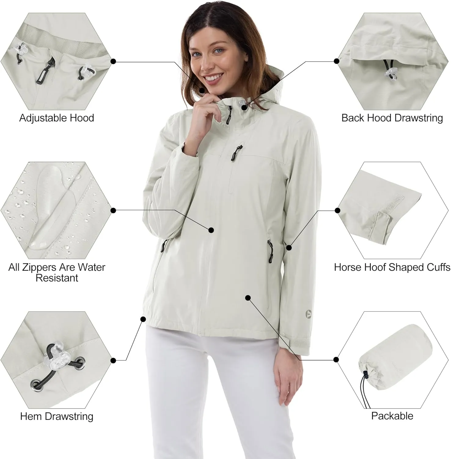 Outdoor Ventures Packable Rain Jacket Women Lightweight Waterproof Raincoat with Hood Cycling Bike Jacket