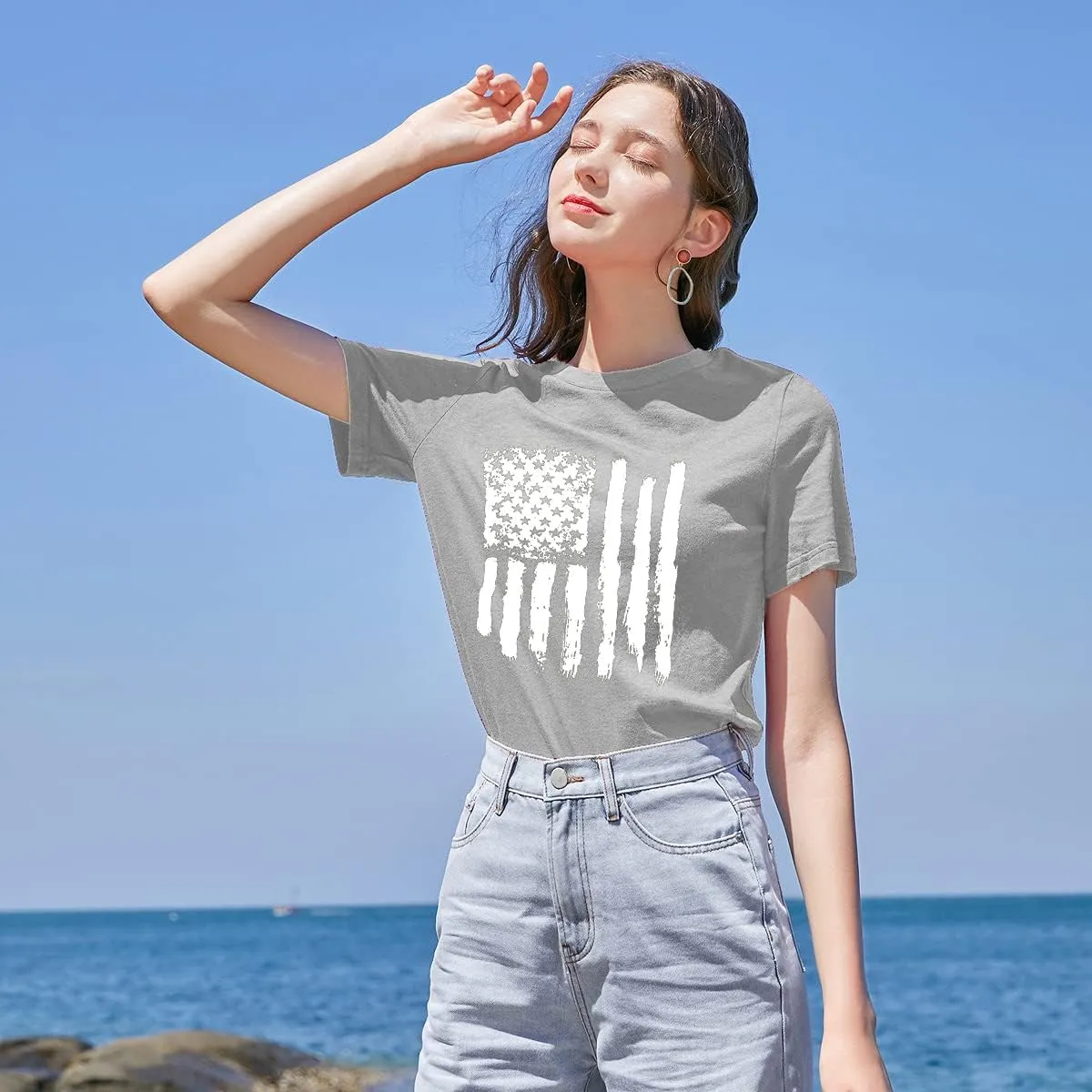 Patriotic Shirts for Women American Flag Shirt 4th of July Tshirt Graphic Tees Casual Short Sleeve Tee Top