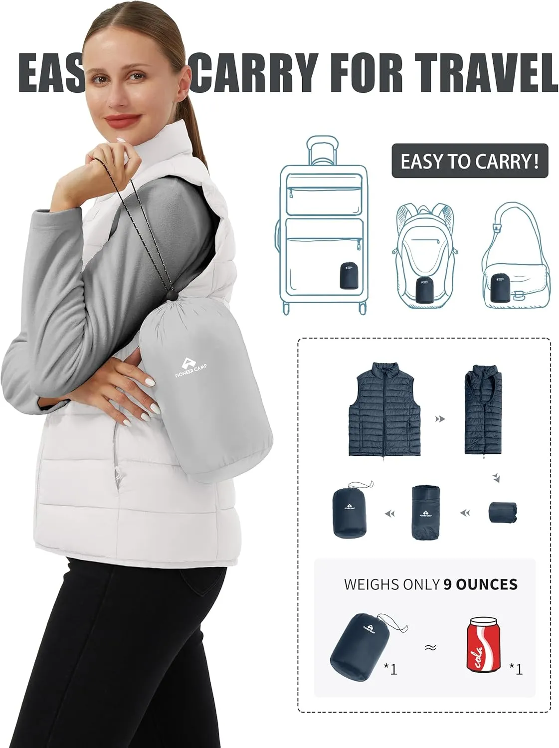 Pioneer Camp Puffer Vest Women Lightweight Packable Sleeveless Bubble Quilted Zip Up Padded Warm Winter Outerwear Puffy Vests
