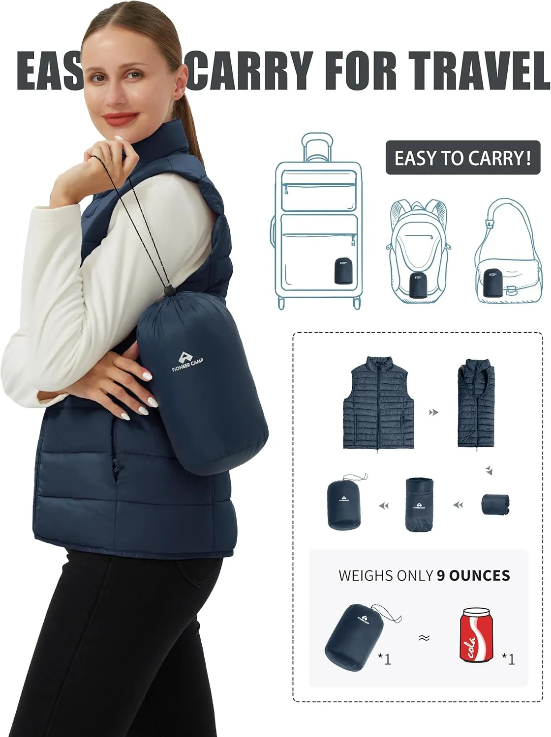 Pioneer Camp Puffer Vest Women Lightweight Packable Sleeveless Bubble Quilted Zip Up Padded Warm Winter Outerwear Puffy Vests