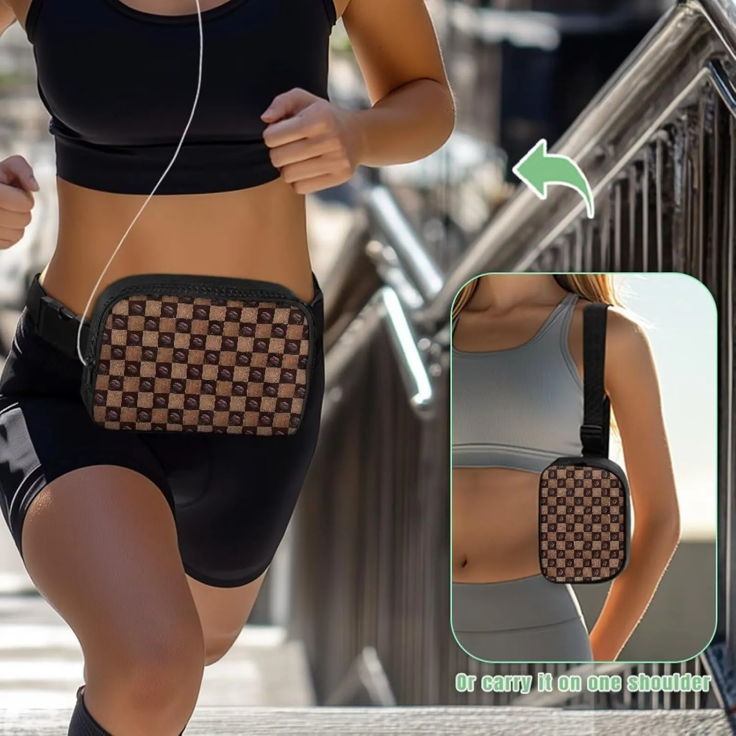 Plaid Fanny Packs for Women Brown Ladies Waist Bag Lightweight Practical Waist Pouch with Smooth Zipper for Hiking Cycling Vacation Travel Outdoor Shopping Nice Birthday Gifts for Mom Lover