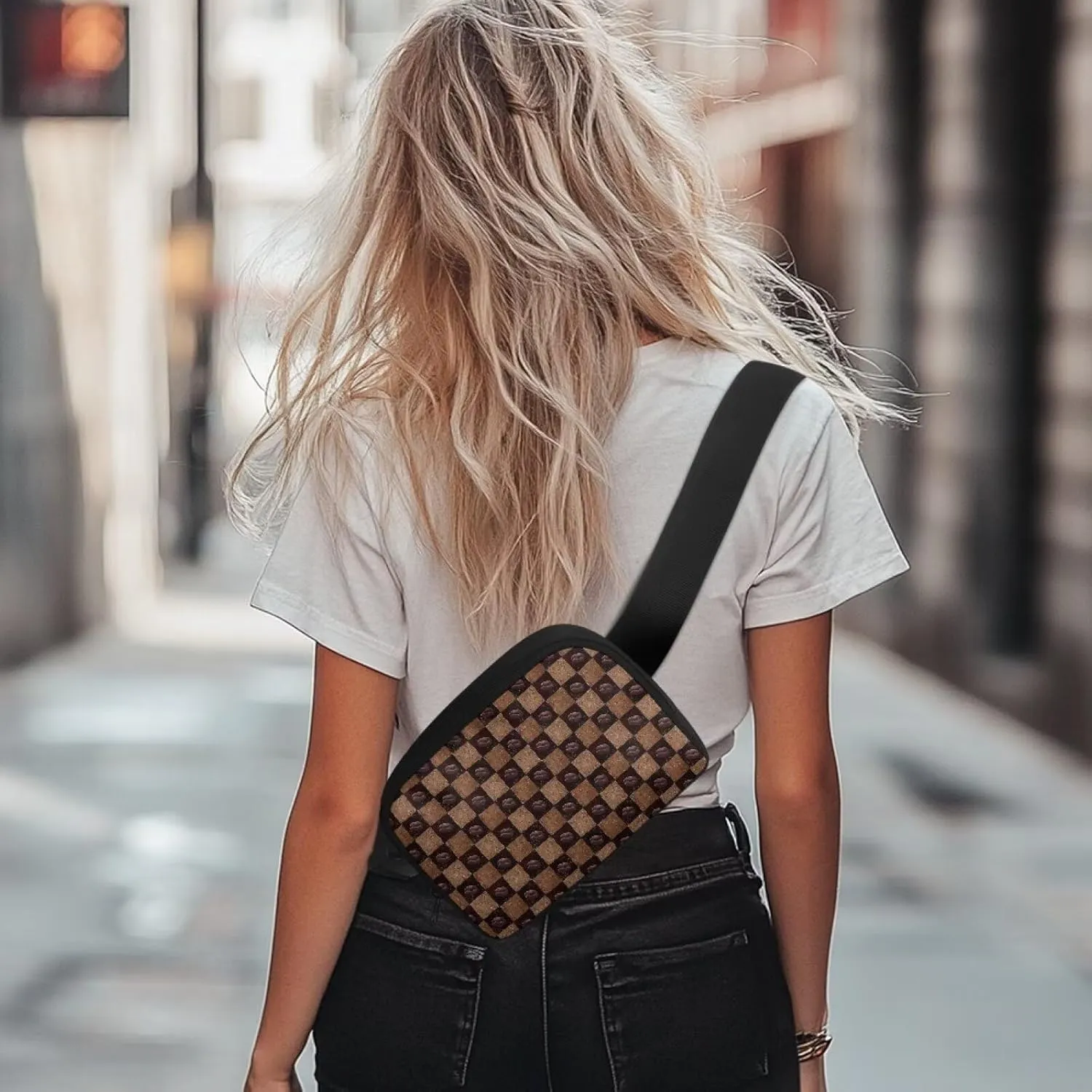 Plaid Fanny Packs for Women Brown Ladies Waist Bag Lightweight Practical Waist Pouch with Smooth Zipper for Hiking Cycling Vacation Travel Outdoor Shopping Nice Birthday Gifts for Mom Lover