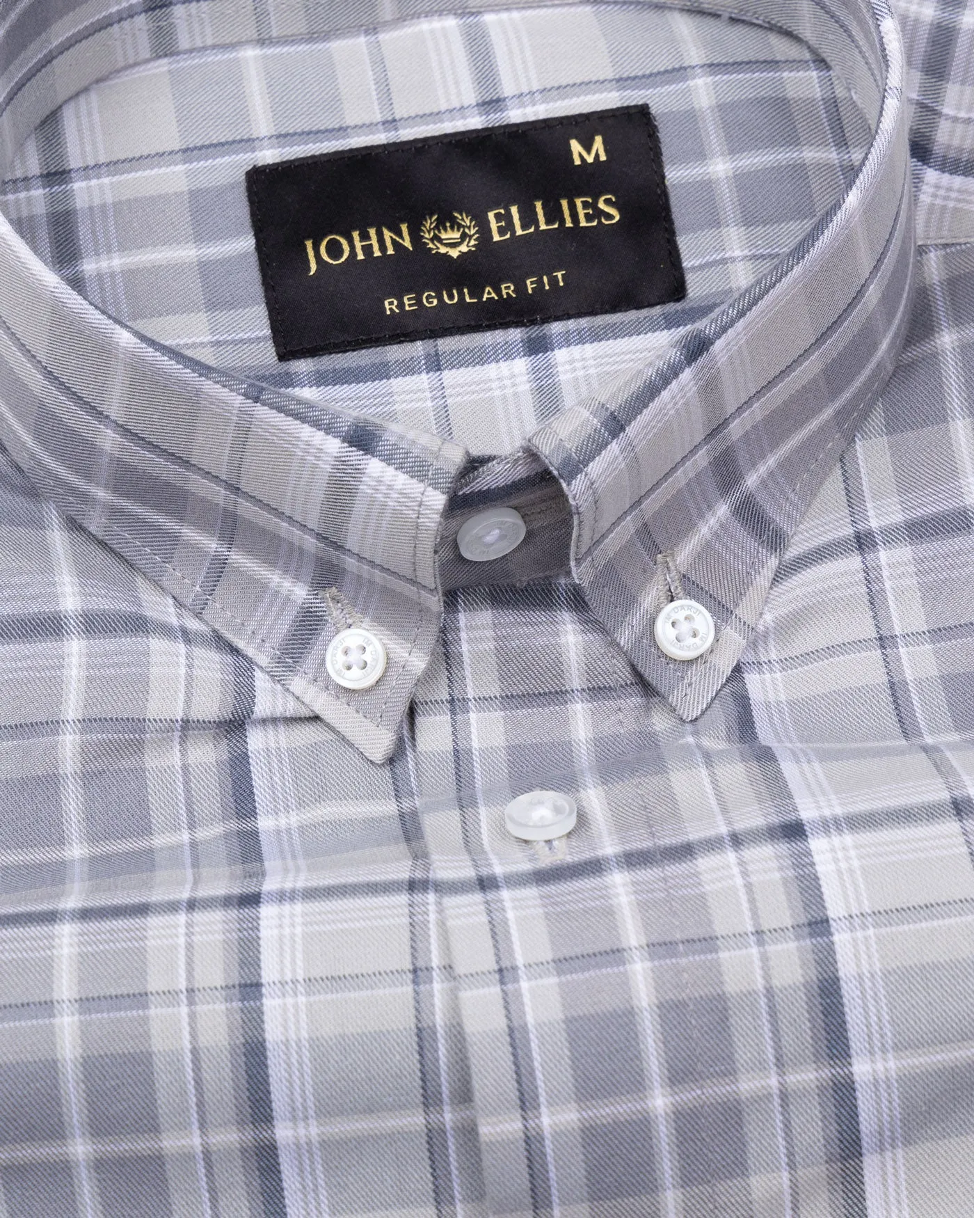 Plaksy Drak Silver Checked Button Down Cotton Shirt