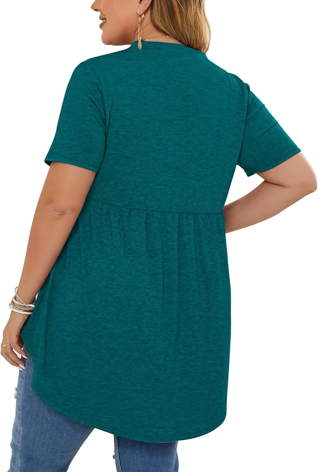 PLOKNRD Women's Plus Size Tops Short Sleeve Henley V Neck Button Up Flowy T Shirts Tunic Loose Blouses