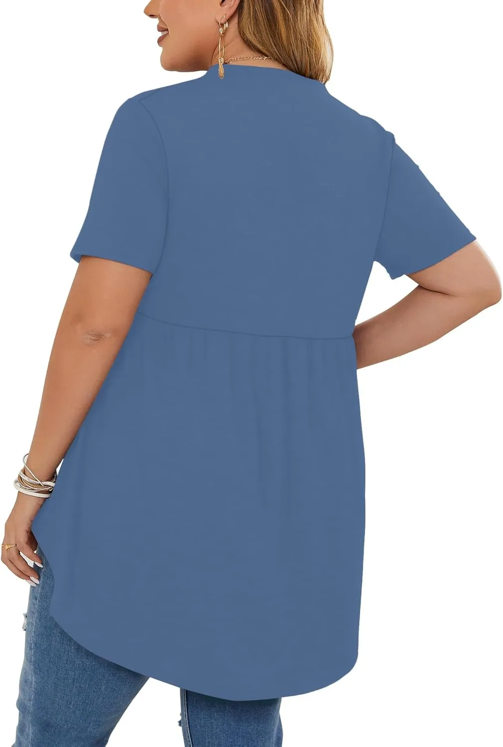 PLOKNRD Women's Plus Size Tops Short Sleeve Henley V Neck Button Up Flowy T Shirts Tunic Loose Blouses