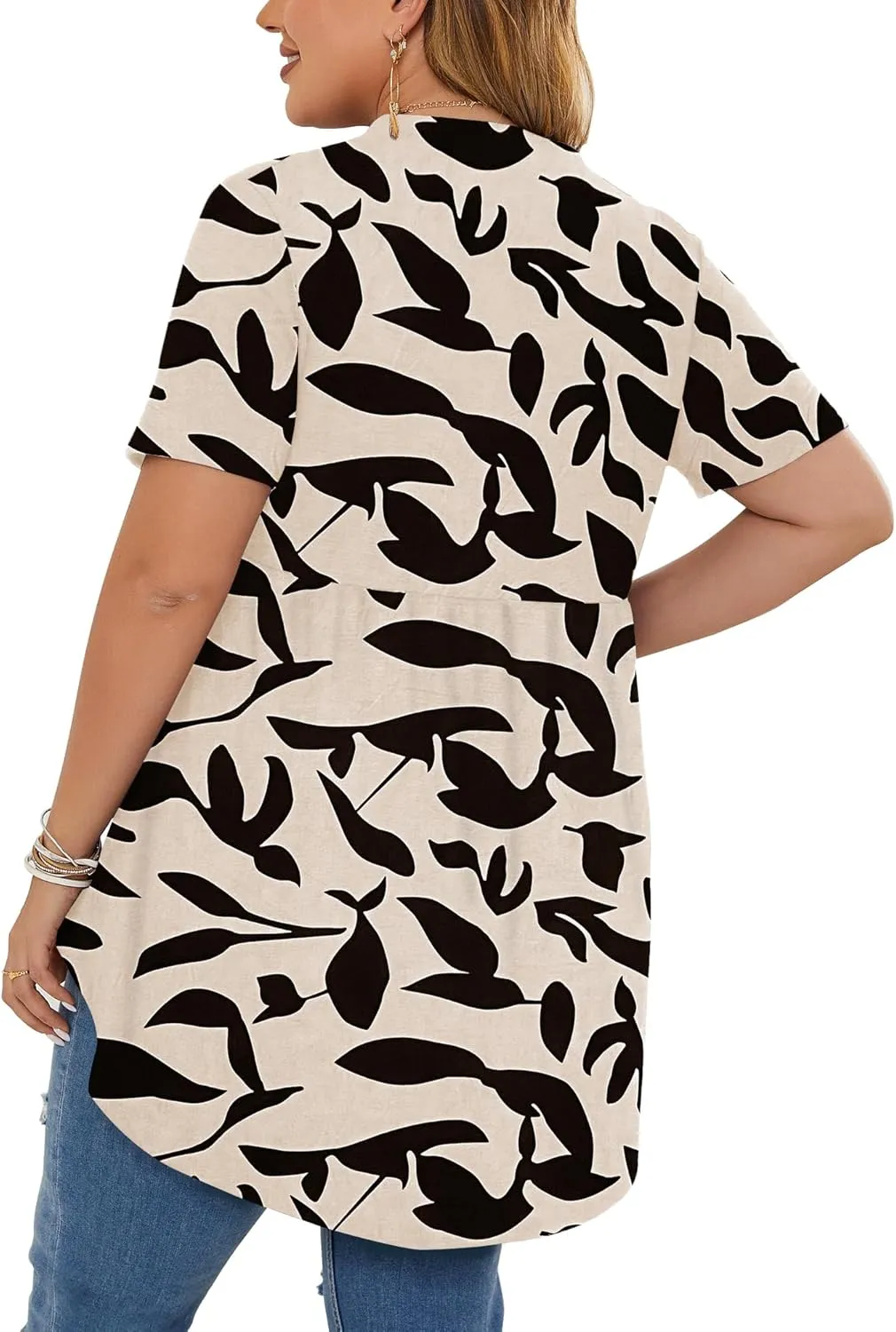 PLOKNRD Women's Plus Size Tops Short Sleeve Henley V Neck Button Up Flowy T Shirts Tunic Loose Blouses