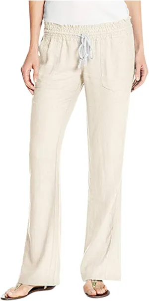PTOLOCIF Women's Casual Cotton Linen Pants Summer Flowy High Waisted Beach Pants Flowy Wide Leg Palazzo Trousers with Pcokets
