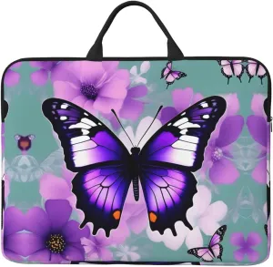 Purple Butterfly 14in Laptop Case Sleeve Bag  Versatile Shoulder Messenger Briefcase, Designed for Business Travel