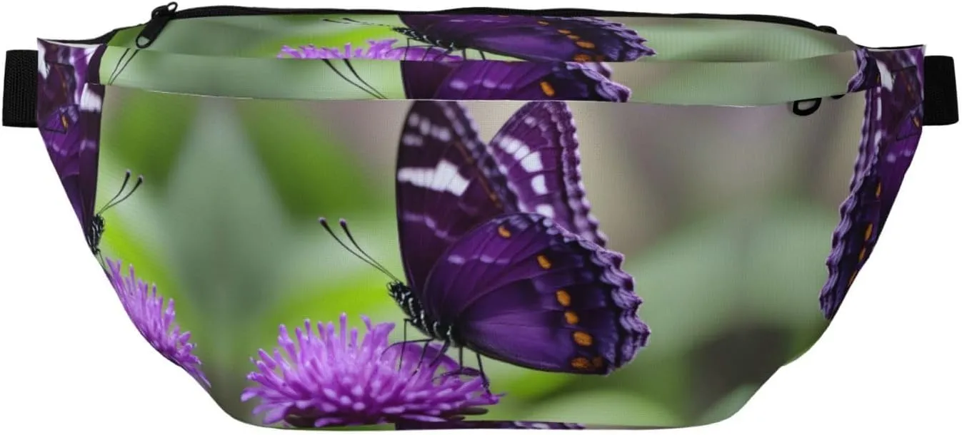Purple Butterfly Stylish Crossbody Waist Pack - Versatile And Compact Travel Pouch For Hands-Free Storage