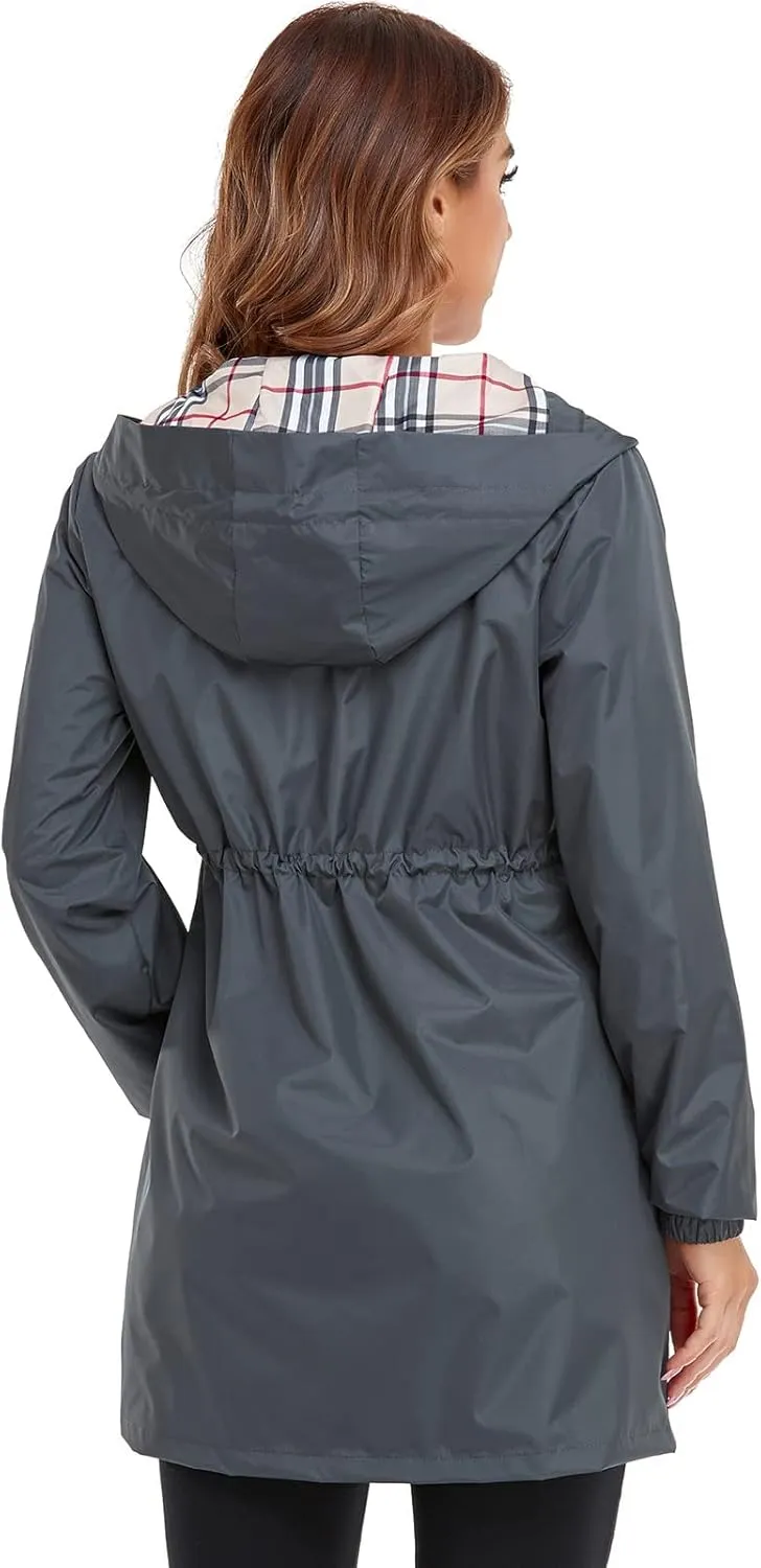 Rain Coat for Women Waterproof with Hood Lightweight Women's Rain Jacket Outdoor Trench Windbreaker Long Raincoats