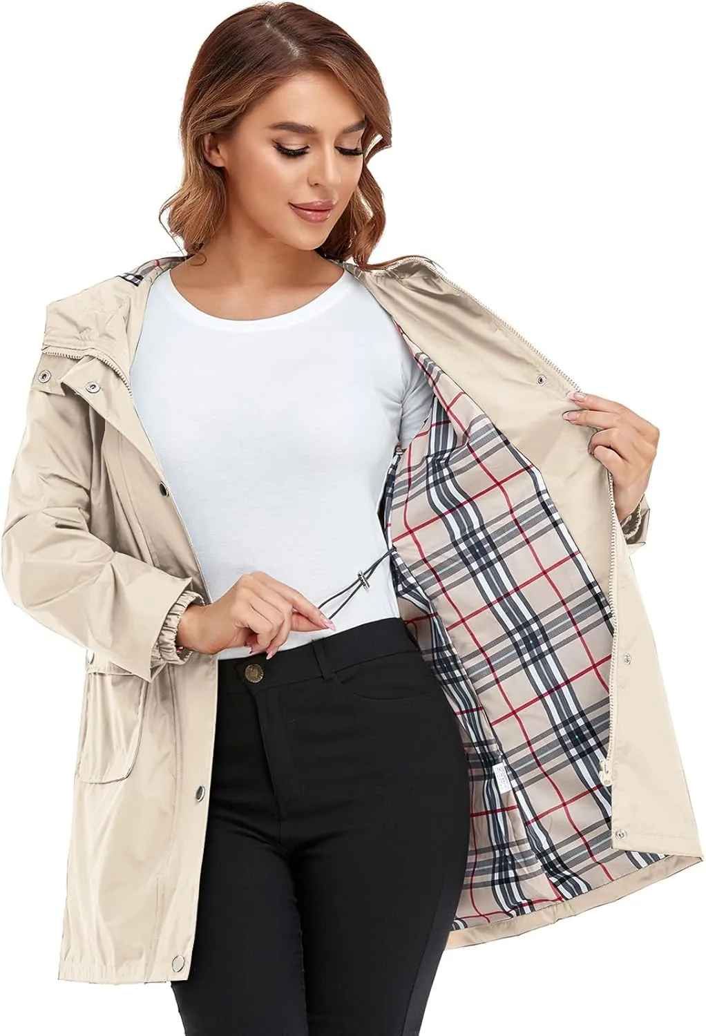 Rain Coat for Women Waterproof with Hood Lightweight Women's Rain Jacket Outdoor Trench Windbreaker Long Raincoats