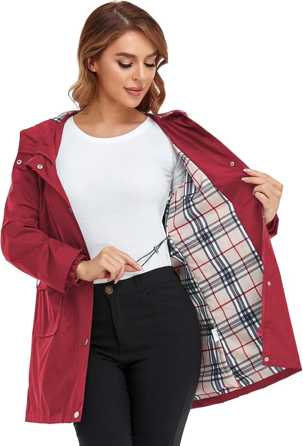 Rain Coat for Women Waterproof with Hood Lightweight Women's Rain Jacket Outdoor Trench Windbreaker Long Raincoats