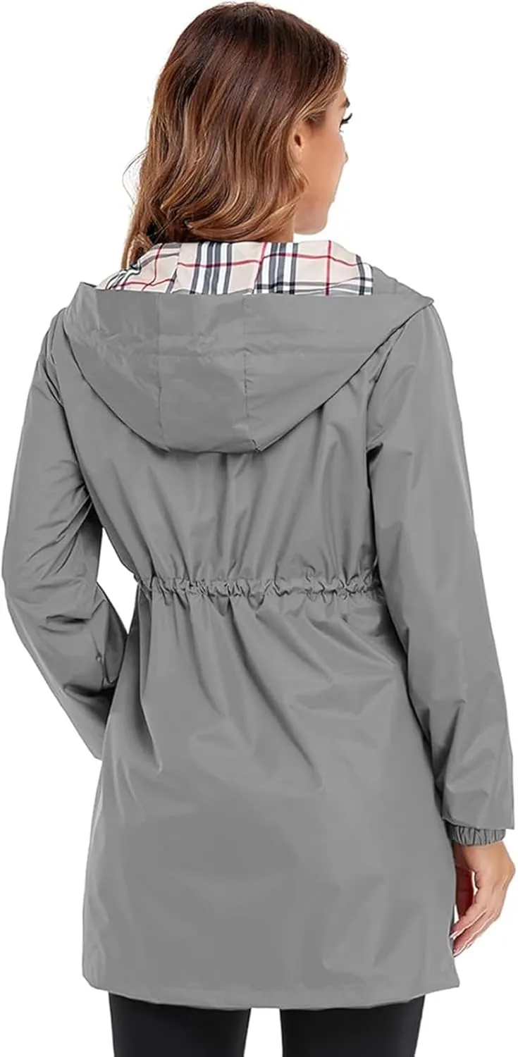 Rain Coat for Women Waterproof with Hood Lightweight Women's Rain Jacket Outdoor Trench Windbreaker Long Raincoats