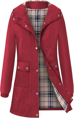 Rain Coat for Women Waterproof with Hood Lightweight Women's Rain Jacket Outdoor Trench Windbreaker Long Raincoats