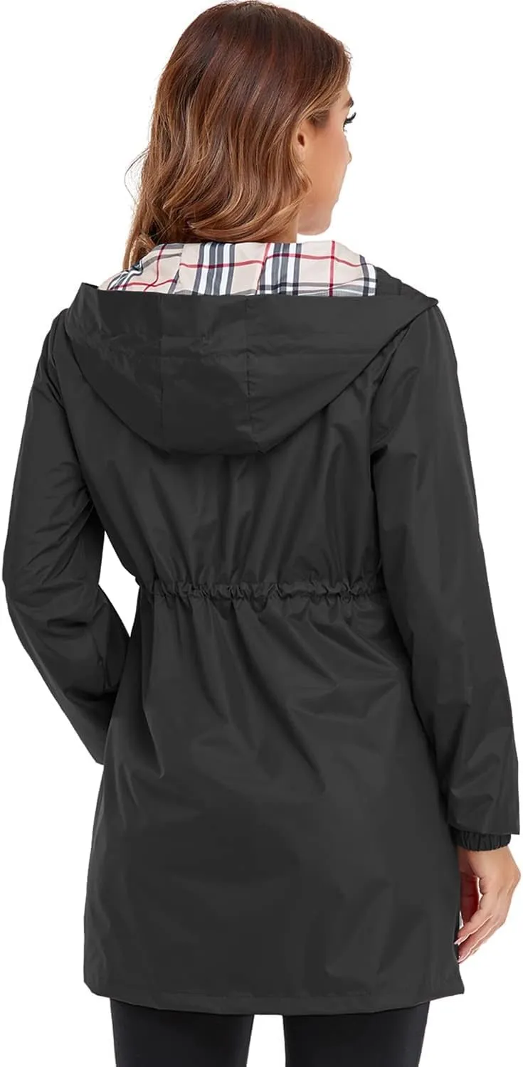 Rain Coat for Women Waterproof with Hood Lightweight Women's Rain Jacket Outdoor Trench Windbreaker Long Raincoats