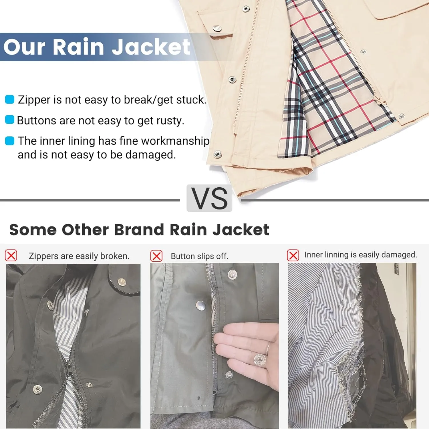 Rain Coat for Women Waterproof with Hood Lightweight Women's Rain Jacket Outdoor Trench Windbreaker Long Raincoats