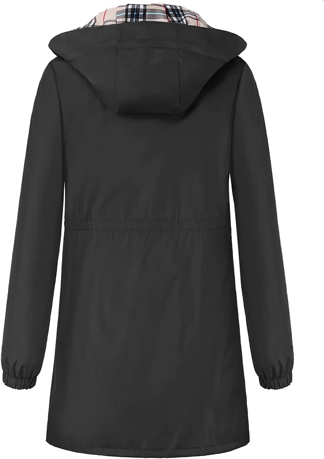 Rain Coat for Women Waterproof with Hood Lightweight Women's Rain Jacket Outdoor Trench Windbreaker Long Raincoats
