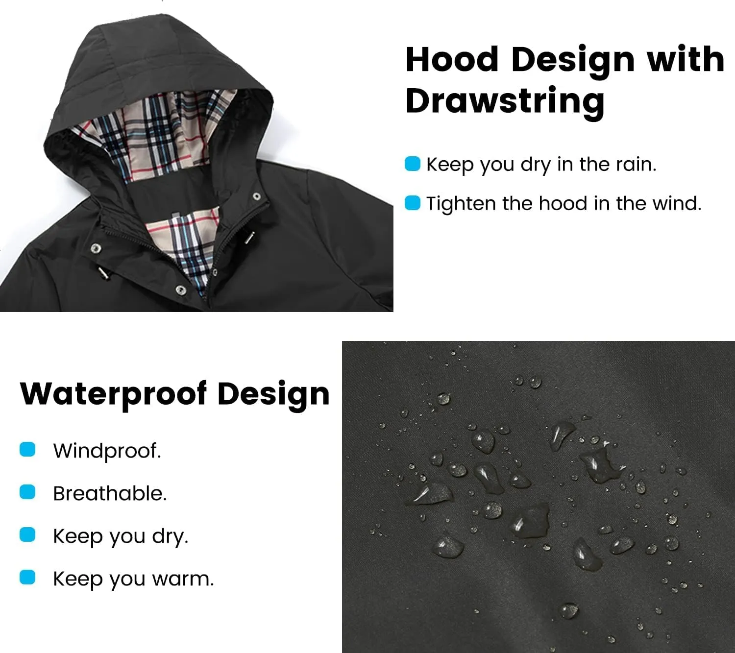 Rain Coat for Women Waterproof with Hood Lightweight Women's Rain Jacket Outdoor Trench Windbreaker Long Raincoats