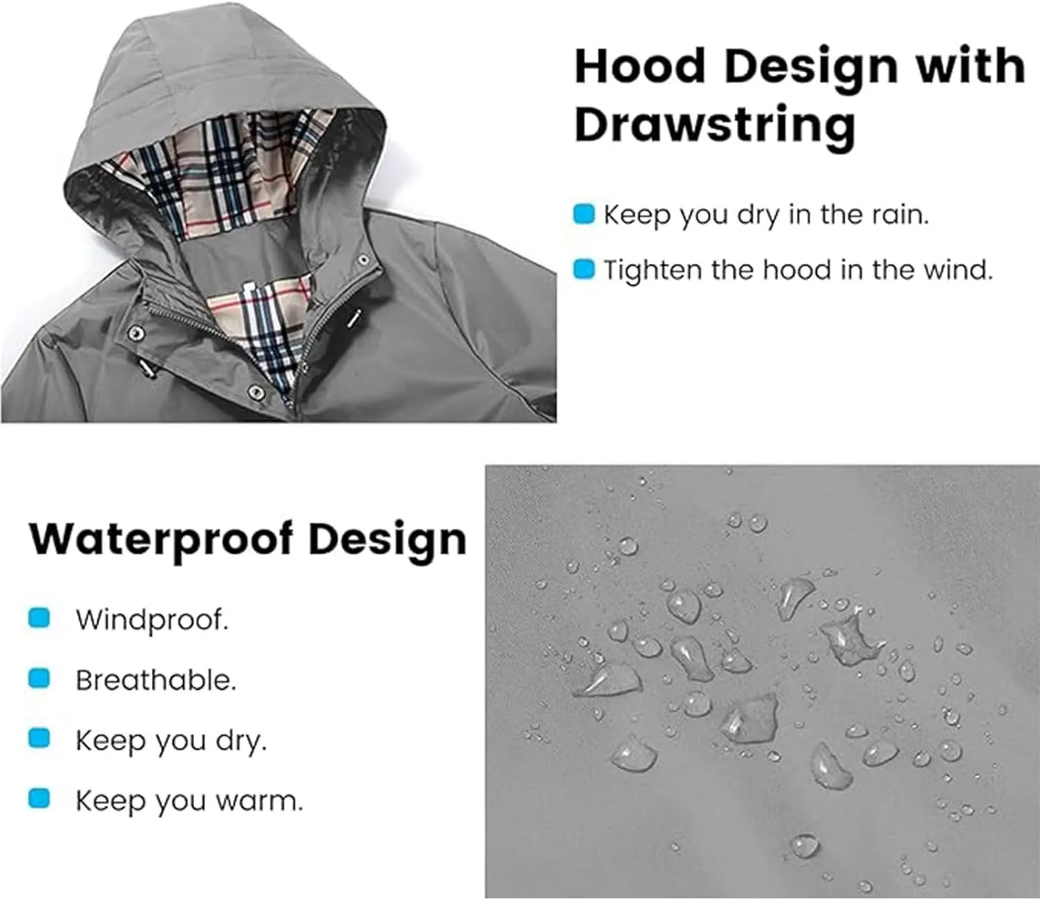 Rain Coat for Women Waterproof with Hood Lightweight Women's Rain Jacket Outdoor Trench Windbreaker Long Raincoats