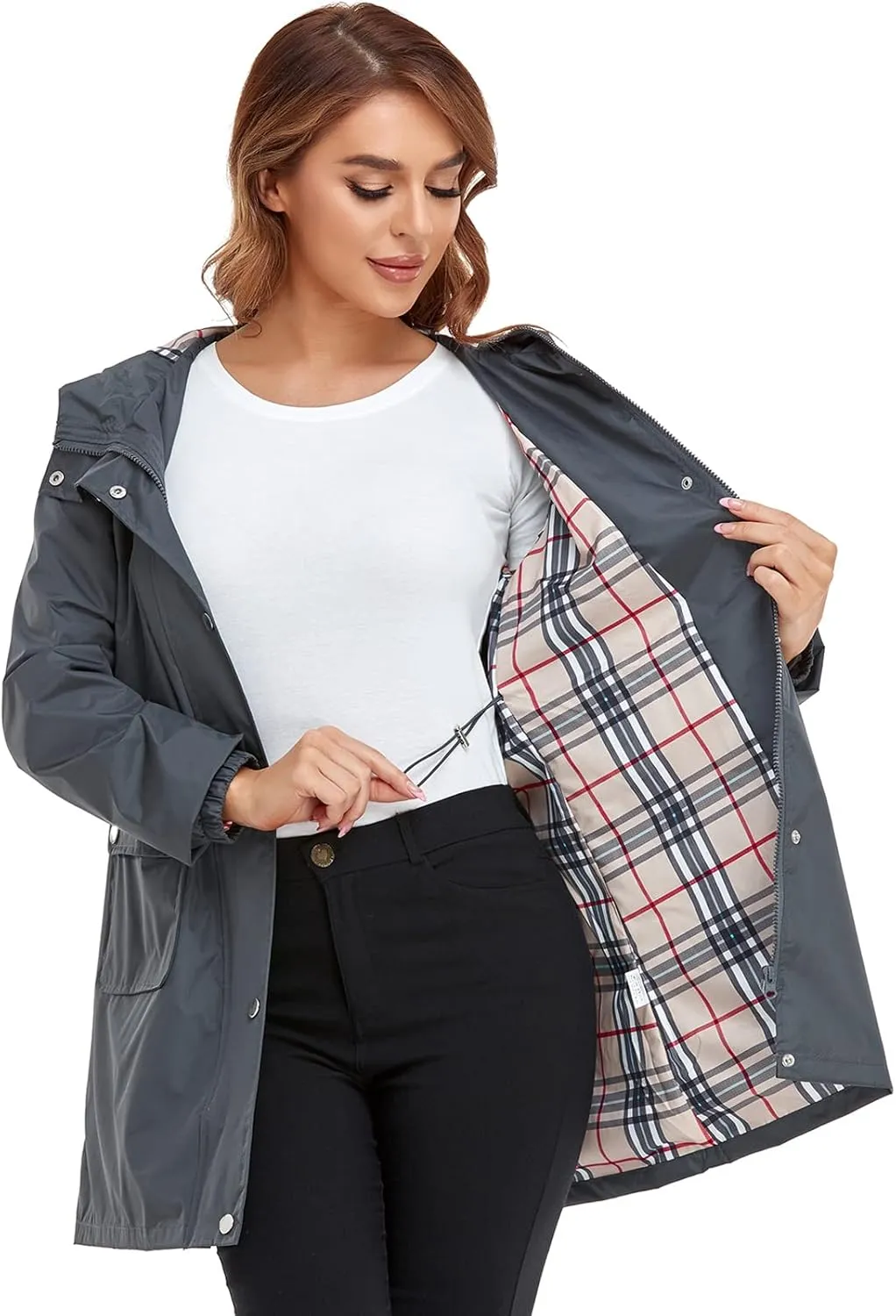 Rain Coat for Women Waterproof with Hood Lightweight Women's Rain Jacket Outdoor Trench Windbreaker Long Raincoats