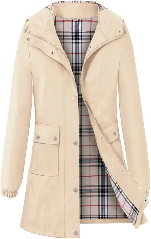Rain Coat for Women Waterproof with Hood Lightweight Women's Rain Jacket Outdoor Trench Windbreaker Long Raincoats
