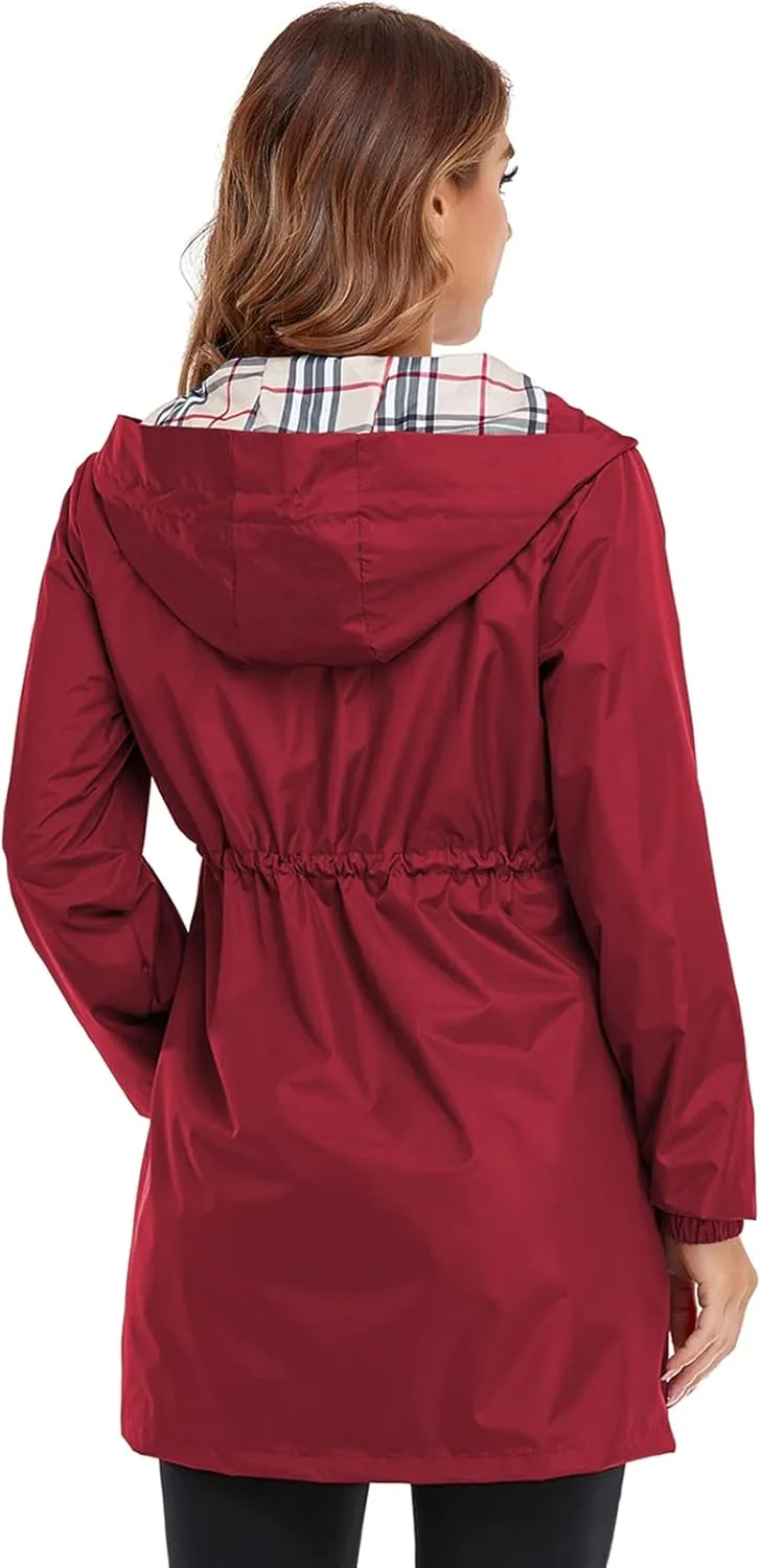 Rain Coat for Women Waterproof with Hood Lightweight Women's Rain Jacket Outdoor Trench Windbreaker Long Raincoats