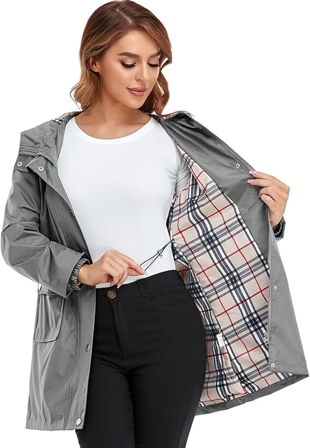Rain Coat for Women Waterproof with Hood Lightweight Women's Rain Jacket Outdoor Trench Windbreaker Long Raincoats