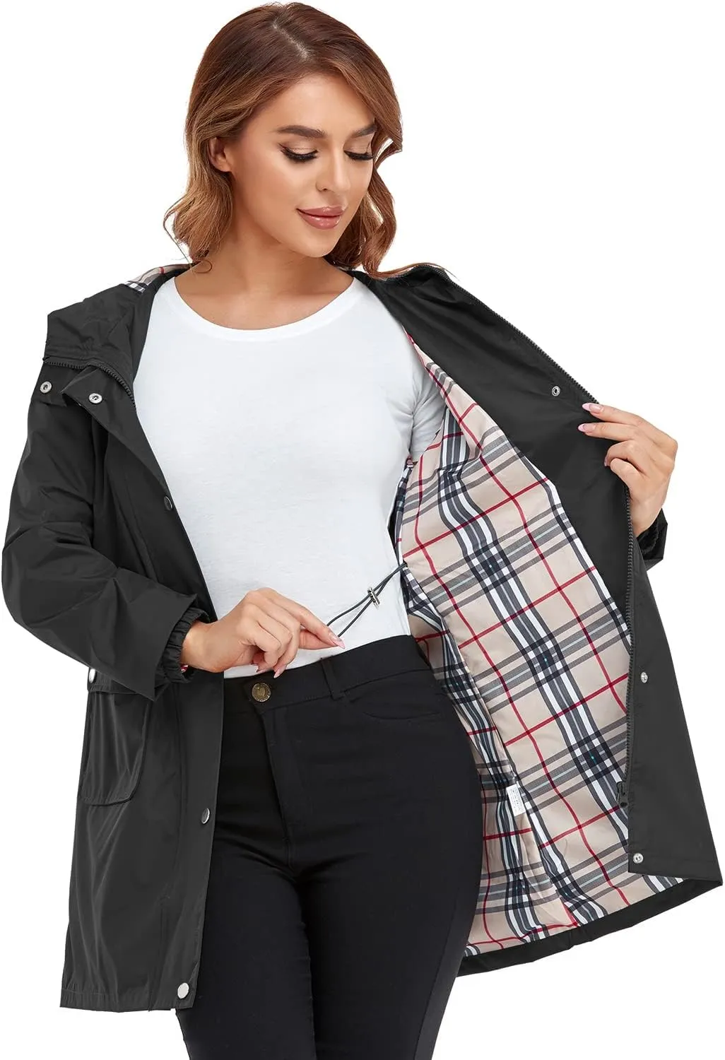 Rain Coat for Women Waterproof with Hood Lightweight Women's Rain Jacket Outdoor Trench Windbreaker Long Raincoats