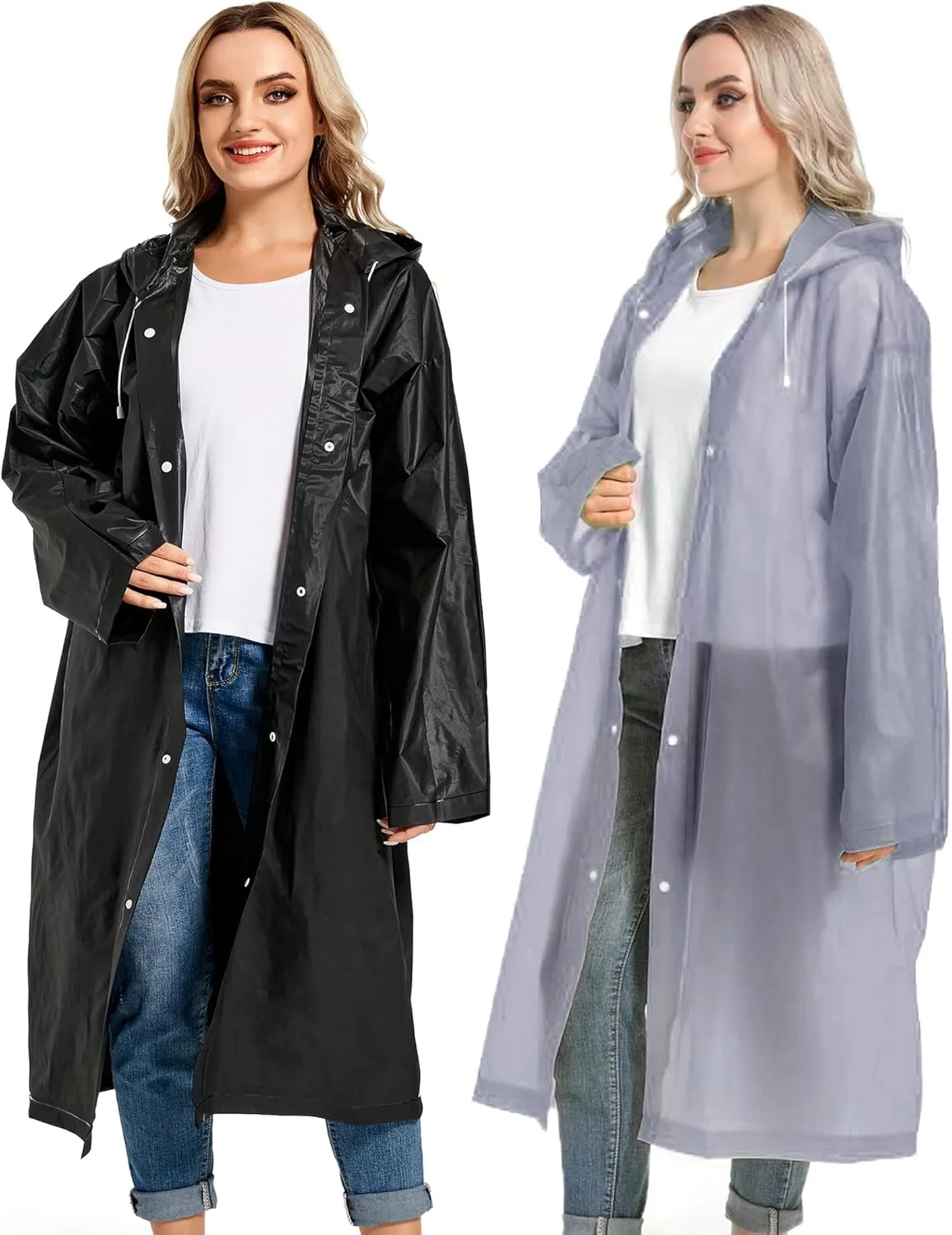 Rain Ponchos for Adults Reusable Raincoats Survival Heavy Duty Military Impermeable 2 Packs Rain Coat