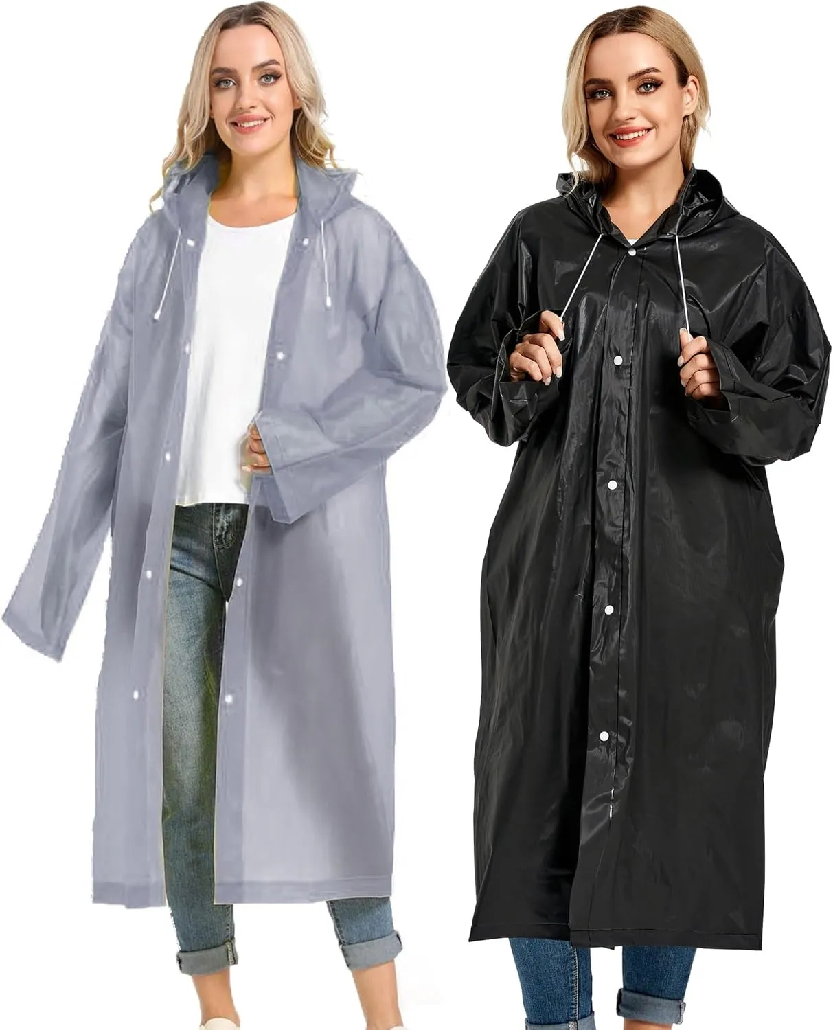 Rain Ponchos for Adults Reusable Raincoats Survival Heavy Duty Military Impermeable 2 Packs Rain Coat
